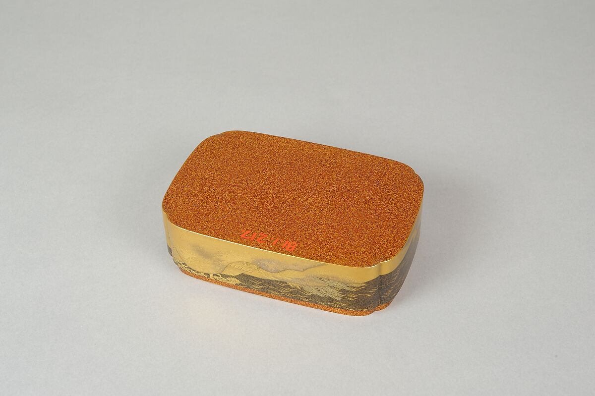 Box with Design of Pines Along the Shore, Gold maki-e on black lacquer, Japan