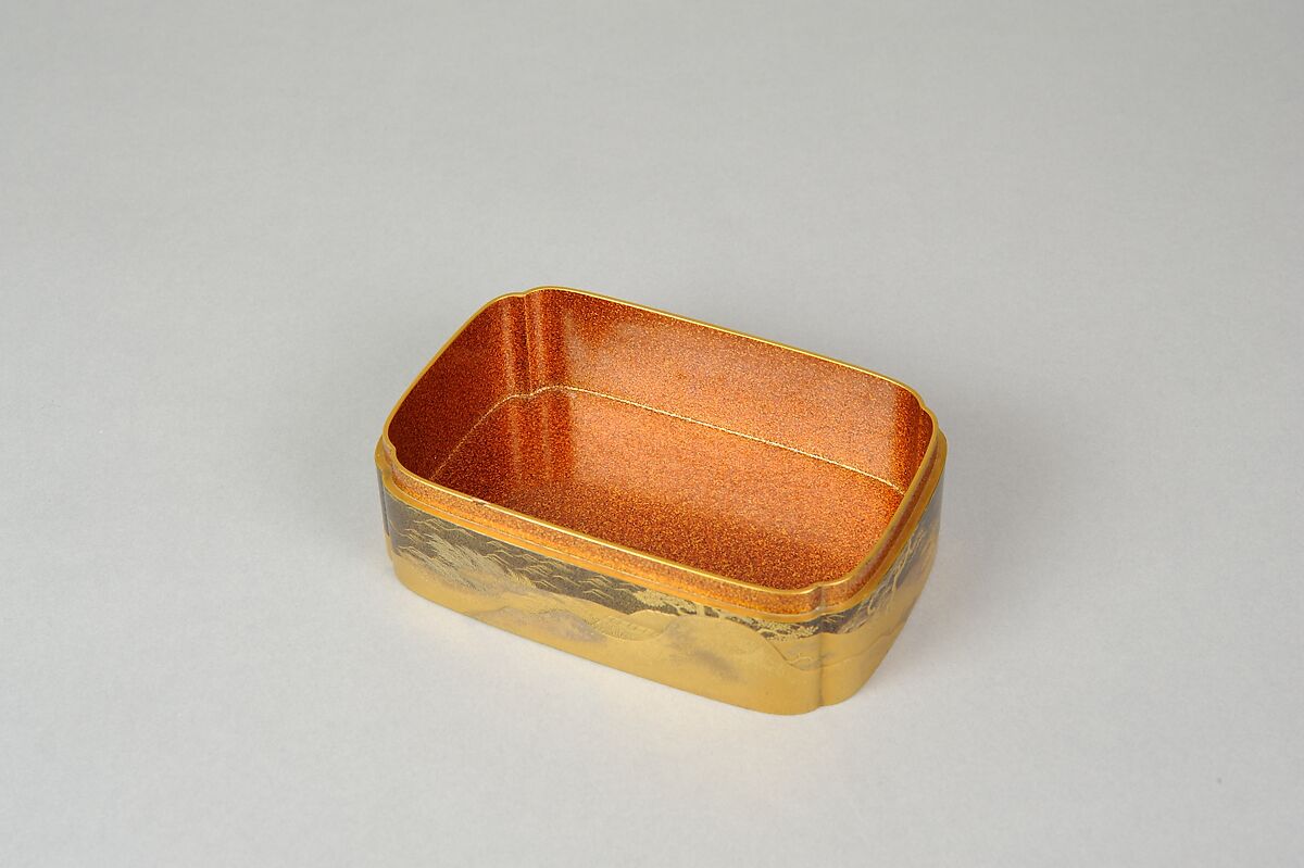 Box with Design of Pines Along the Shore, Gold maki-e on black lacquer, Japan