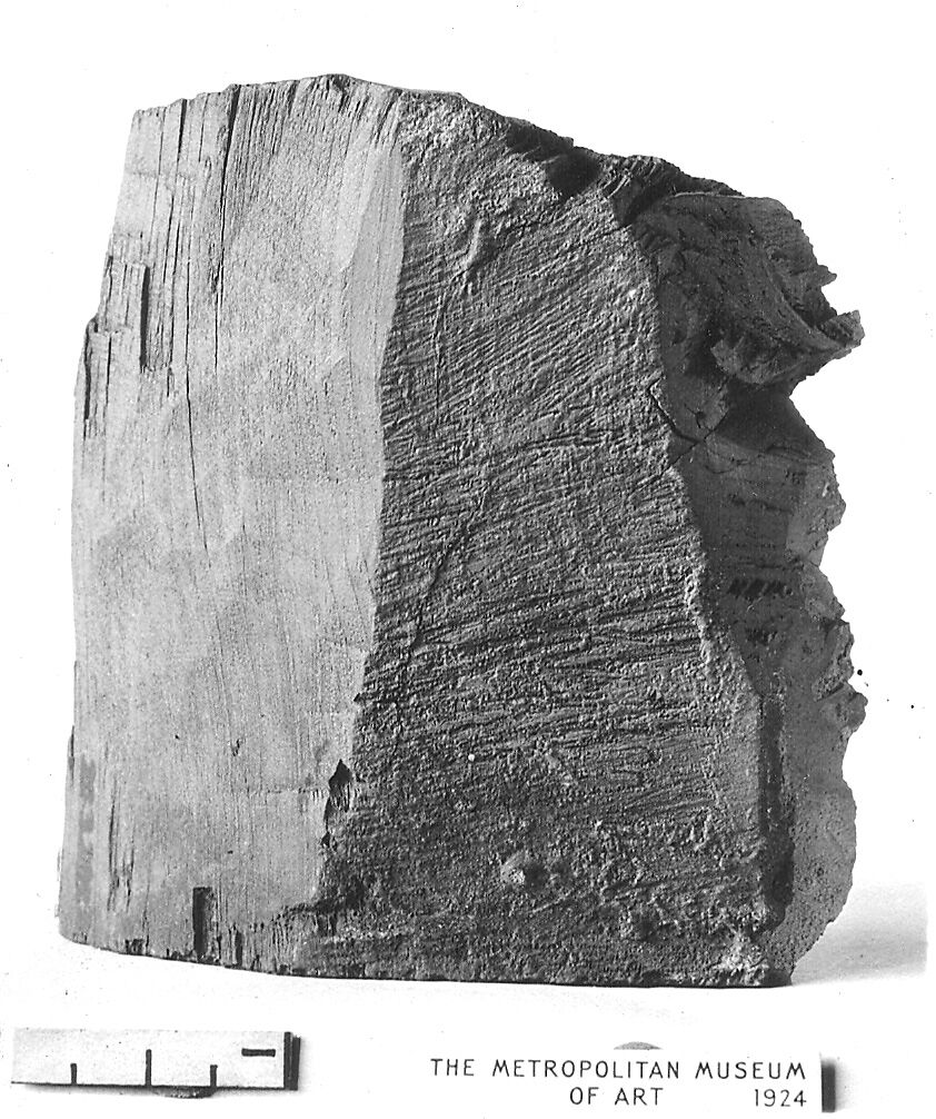 Knob Fragment from Wah's Coffin, Coniferous wood (spruce, cedar?), plaster 