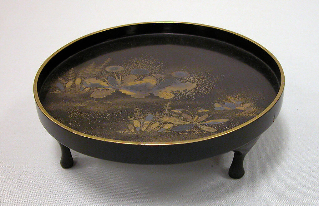 Tray, Lacquer with black ground, hiramakie design in gold and silver, Japan
