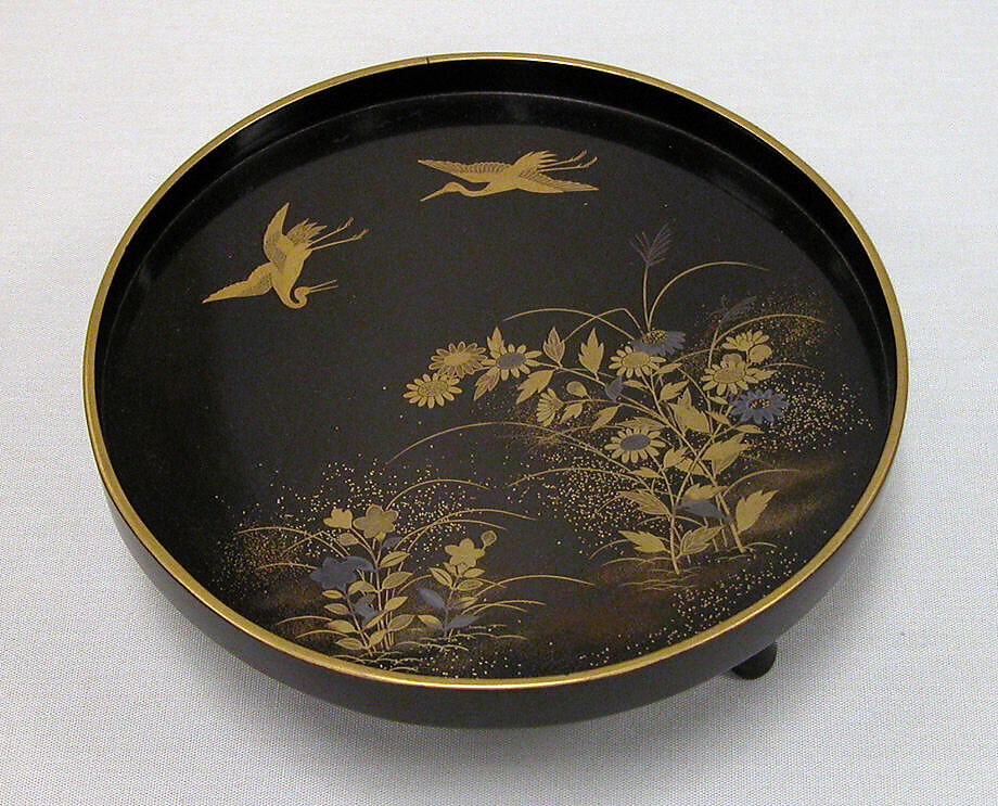 Tray, Lacquer with black ground, hiramakie design in gold and silver, Japan 