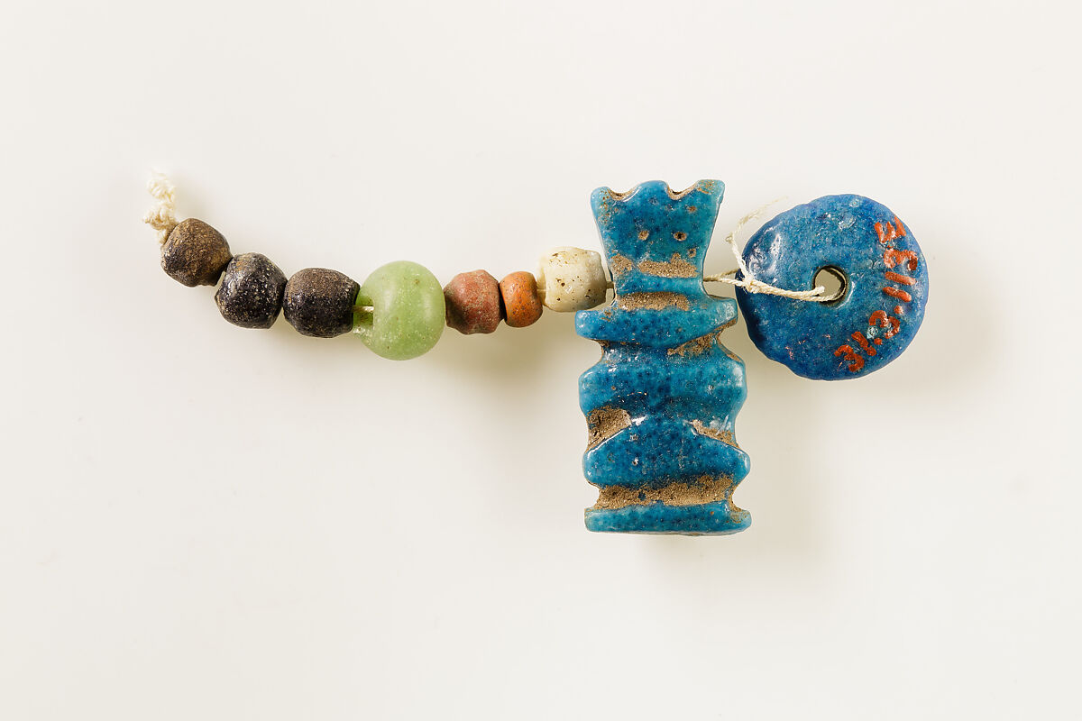String of Beads and Bes Amulet, Faience