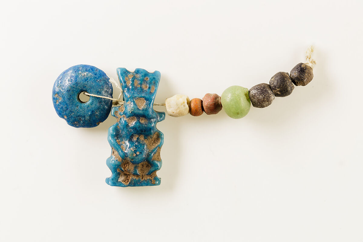 String of Beads and Bes Amulet, Faience 