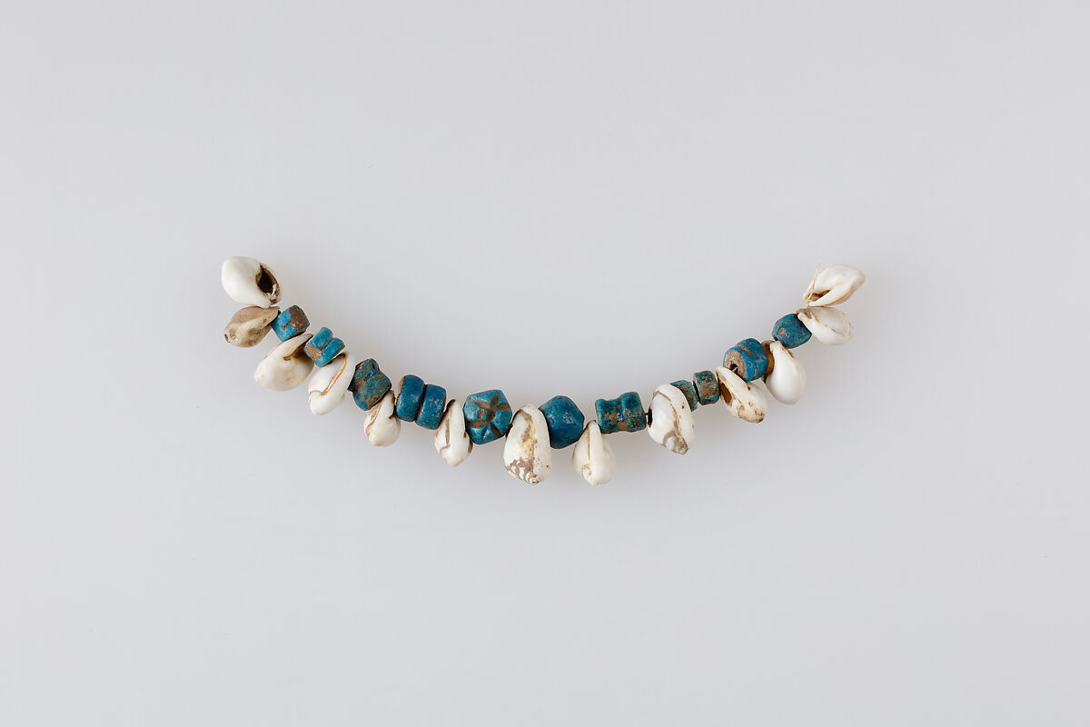 String of beads and shells, shell, blue faience, string 