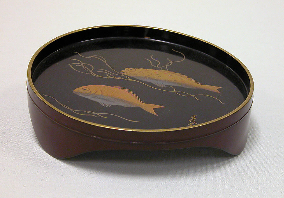 Tray, Lacquer with black ground, hiramakie design in gold and silver, Japan 