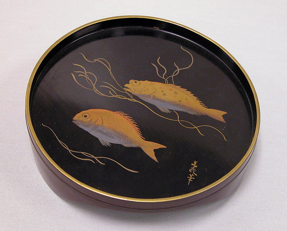 Tray, Lacquer with black ground, hiramakie design in gold and silver, Japan