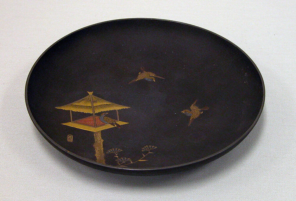 Cake Tray, Lacquer with black ground, hiramakie design in gold and silver, Japan 