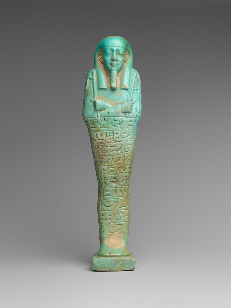 Shabti of the Commander of the Royal Fleet Tjanenhebu, Faience 