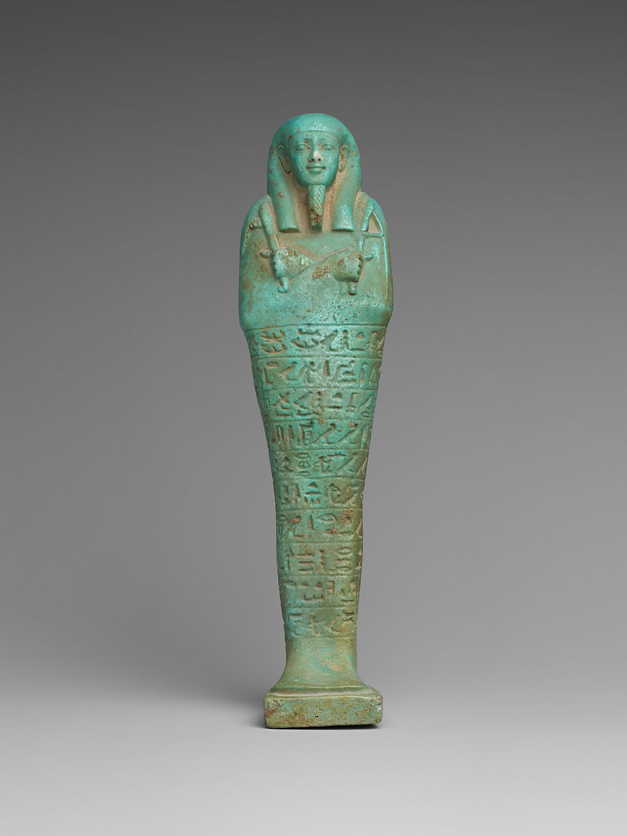 Shabti of the Commander of the Royal Fleet Tjanenhebu, Faience 