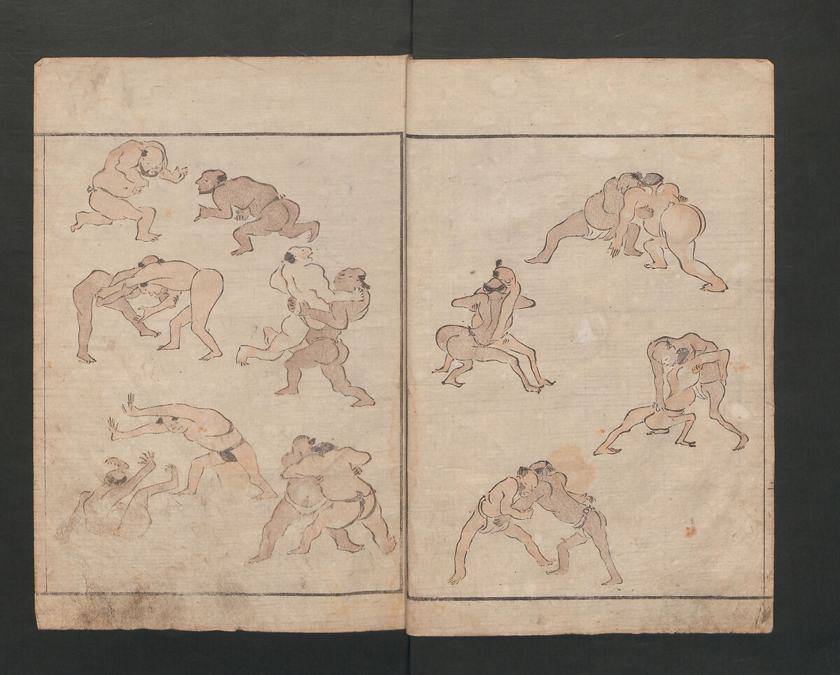 Abbreviated Drawing Styles for Figures (Jinbutsu ryakuga shiki) 人物 略画式, Kuwagata Keisai 鍬形蕙斎 (Japanese, 1764–1824), Woodblock printed book; ink and color on paper, Japan