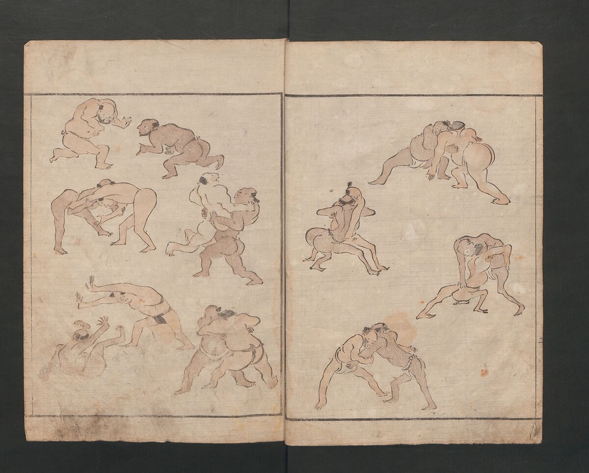 Abbreviated Drawing Styles for Figures (Jinbutsu ryakuga shiki) 人物 略画式, Kuwagata Keisai 鍬形蕙斎 (Japanese, 1764–1824), Woodblock printed book; ink and color on paper, Japan