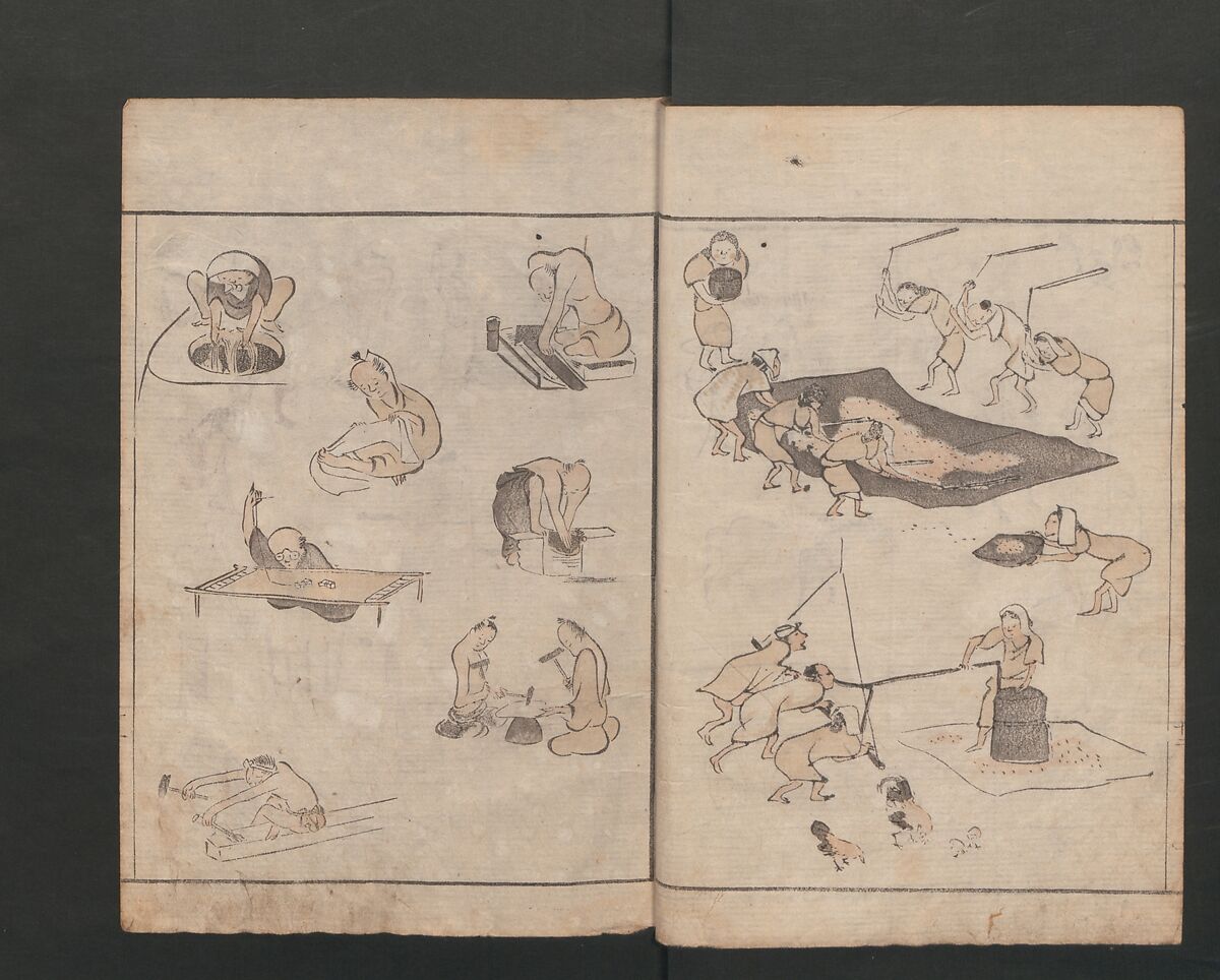Abbreviated Drawing Styles for Figures (Jinbutsu ryakuga shiki) 人物 略画式, Kuwagata Keisai 鍬形蕙斎 (Japanese, 1764–1824), Woodblock printed book; ink and color on paper, Japan