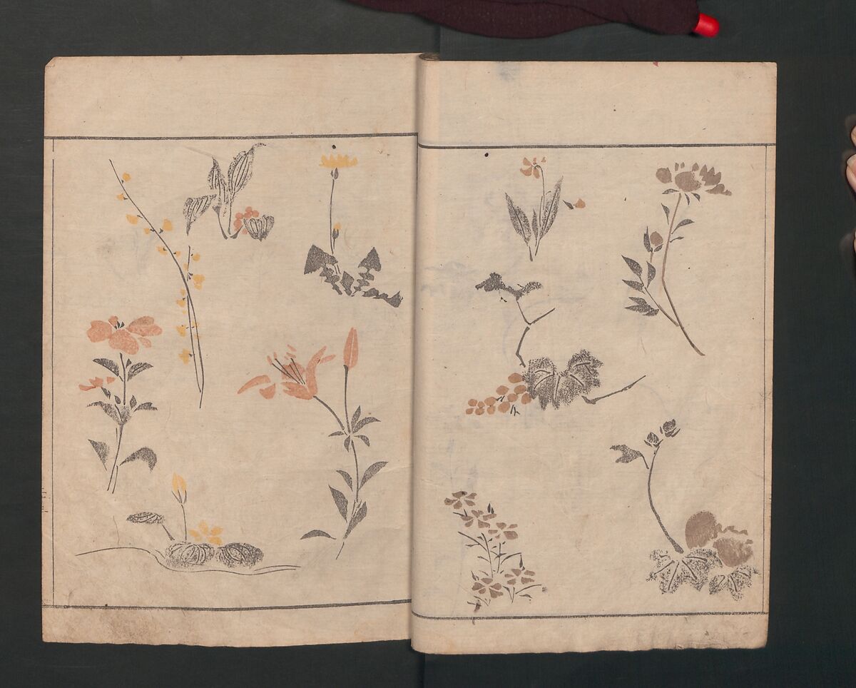 Abbreviated Drawing Styles for Figures (Jinbutsu ryakuga shiki) 人物 略画式, Kuwagata Keisai 鍬形蕙斎 (Japanese, 1764–1824), Woodblock printed book; ink and color on paper, Japan