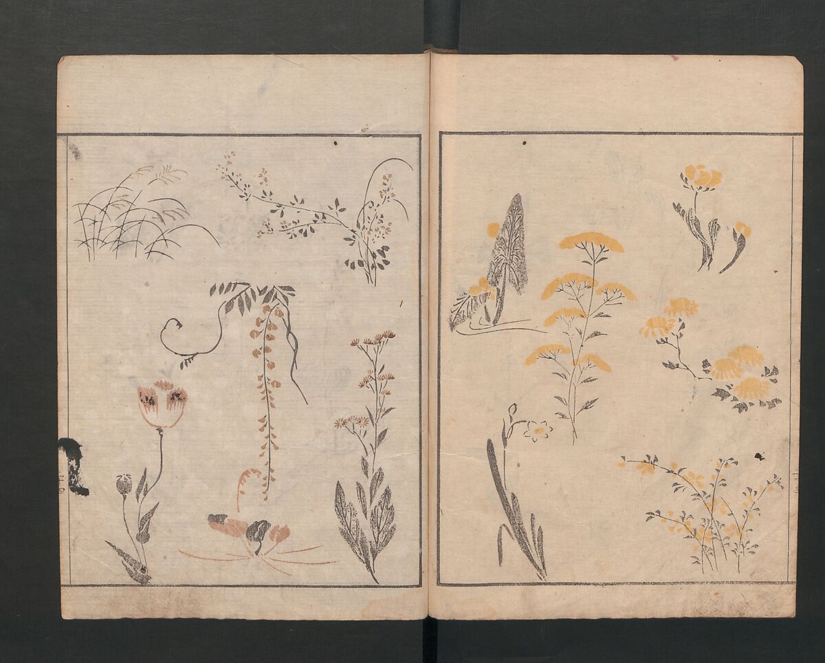 Abbreviated Drawing Styles for Figures (Jinbutsu ryakuga shiki) 人物 略画式, Kuwagata Keisai 鍬形蕙斎 (Japanese, 1764–1824), Woodblock printed book; ink and color on paper, Japan