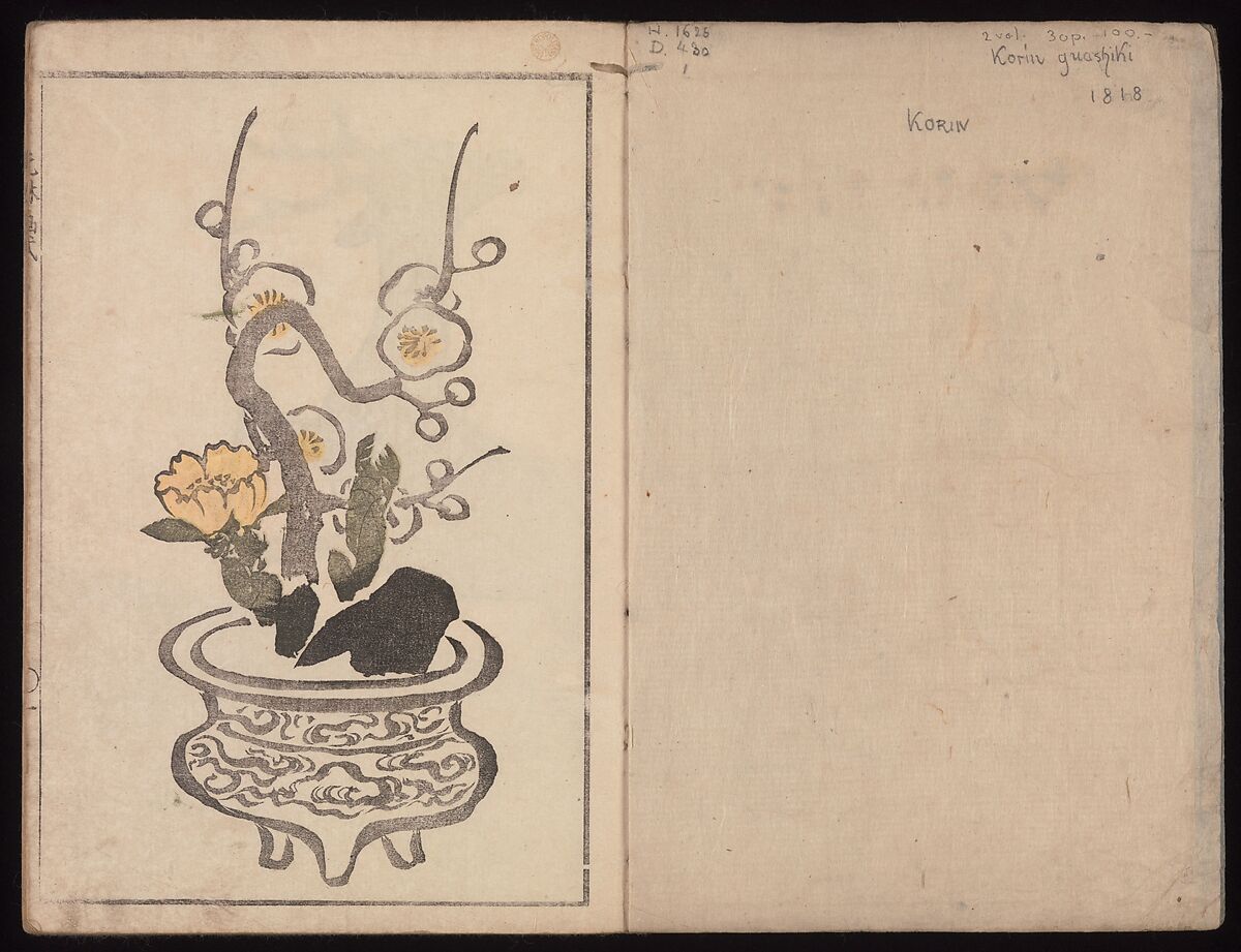 Kōrin's Painting Style (Kōrin gashiki), Aikawa Minwa (Japanese, active 1806–1821), Set of two Woodblock printed books; ink and color on paper, Japan