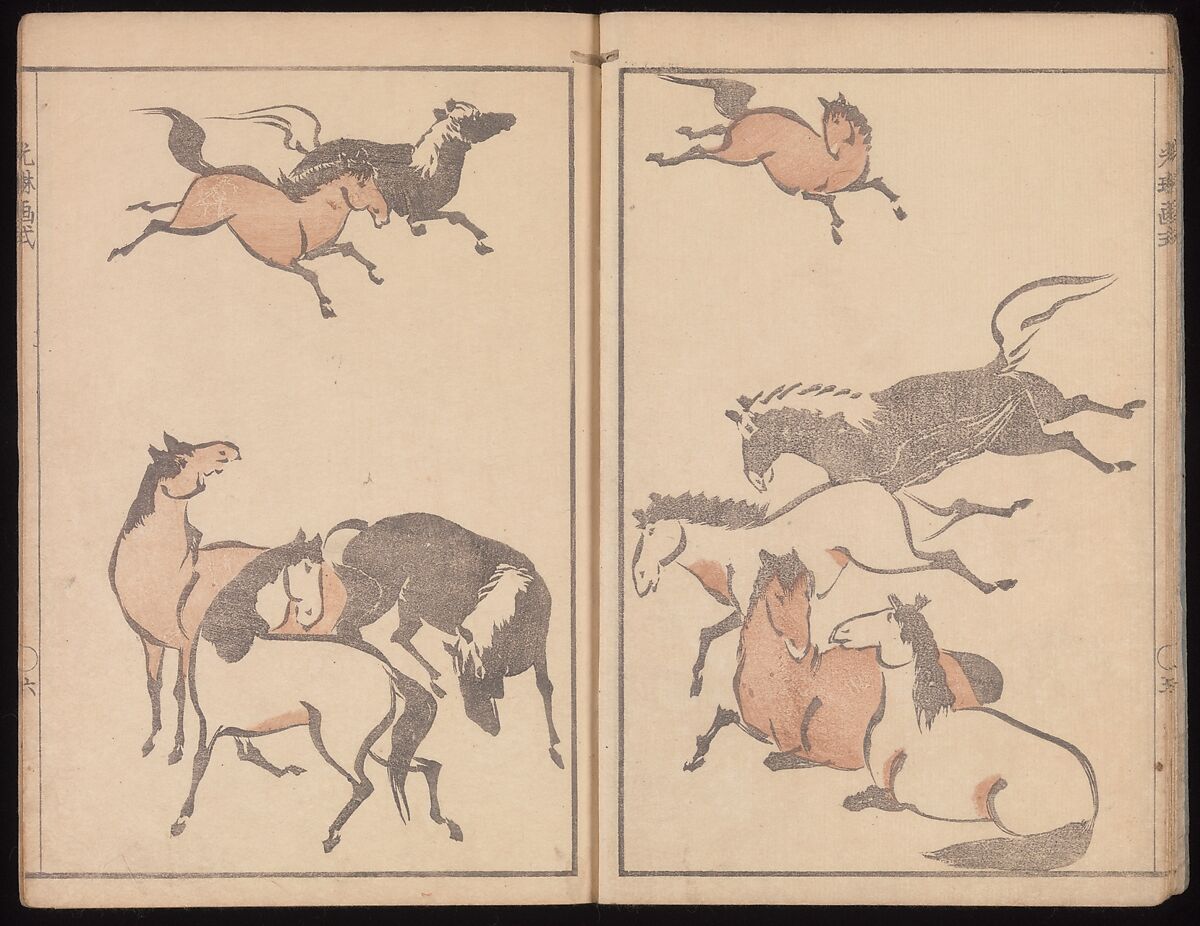 Kōrin's Painting Style (Kōrin gashiki), Aikawa Minwa (Japanese, active 1806–1821), Set of two Woodblock printed books; ink and color on paper, Japan