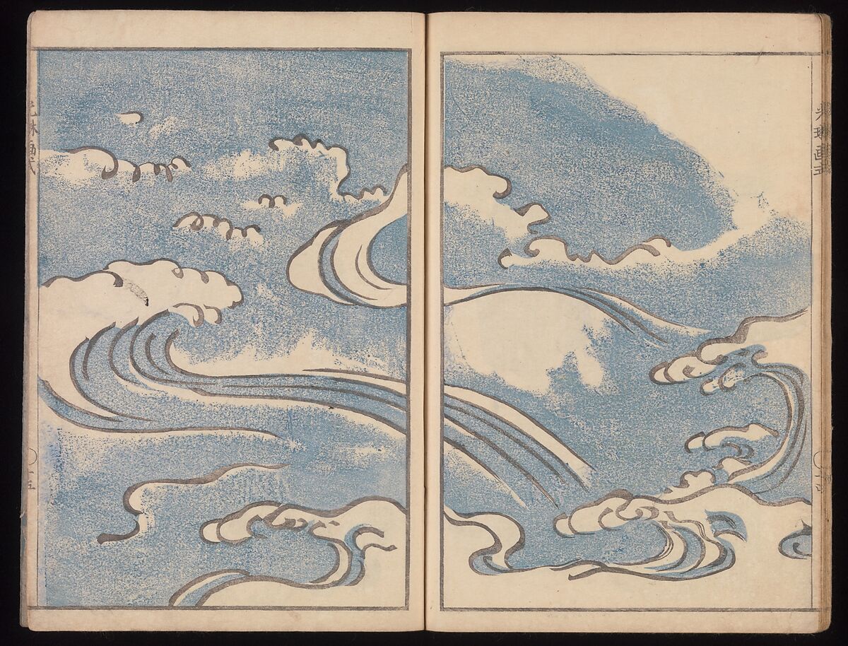Kōrin's Painting Style (Kōrin gashiki), Aikawa Minwa (Japanese, active 1806–1821), Set of two Woodblock printed books; ink and color on paper, Japan