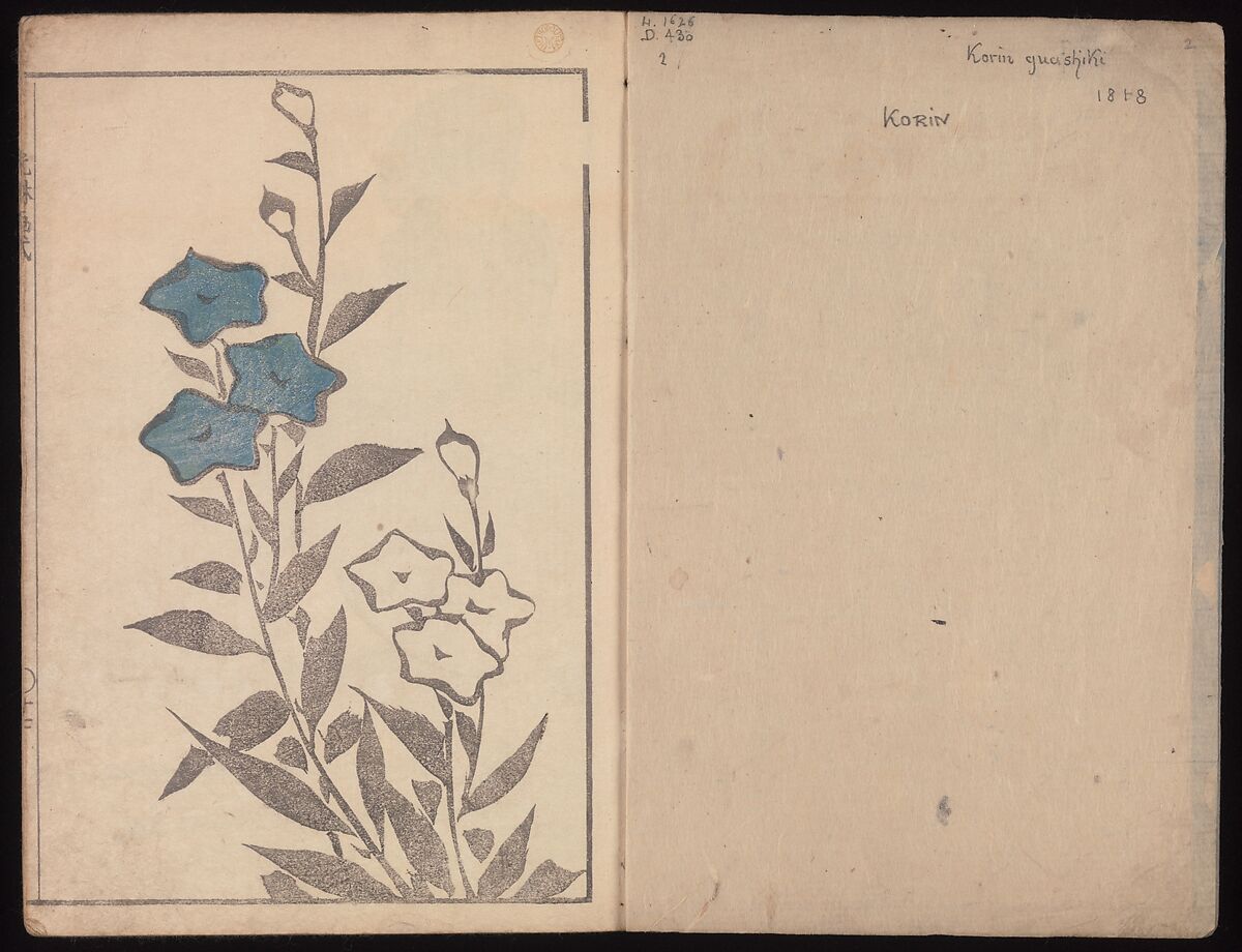 Kōrin's Painting Style (Kōrin gashiki), Aikawa Minwa (Japanese, active 1806–1821), Set of two Woodblock printed books; ink and color on paper, Japan