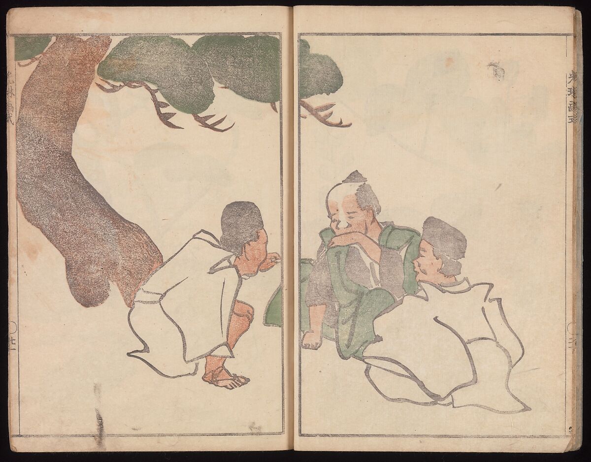 Kōrin's Painting Style (Kōrin gashiki), Aikawa Minwa (Japanese, active 1806–1821), Set of two Woodblock printed books; ink and color on paper, Japan