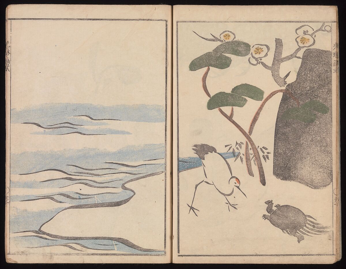 Kōrin's Painting Style (Kōrin gashiki), Aikawa Minwa (Japanese, active 1806–1821), Set of two Woodblock printed books; ink and color on paper, Japan