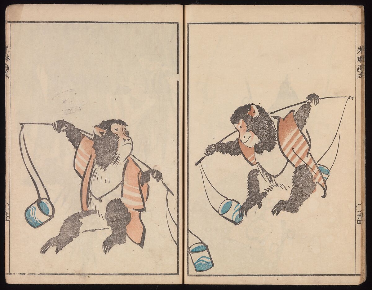 Kōrin's Painting Style (Kōrin gashiki), Aikawa Minwa (Japanese, active 1806–1821), Set of two Woodblock printed books; ink and color on paper, Japan