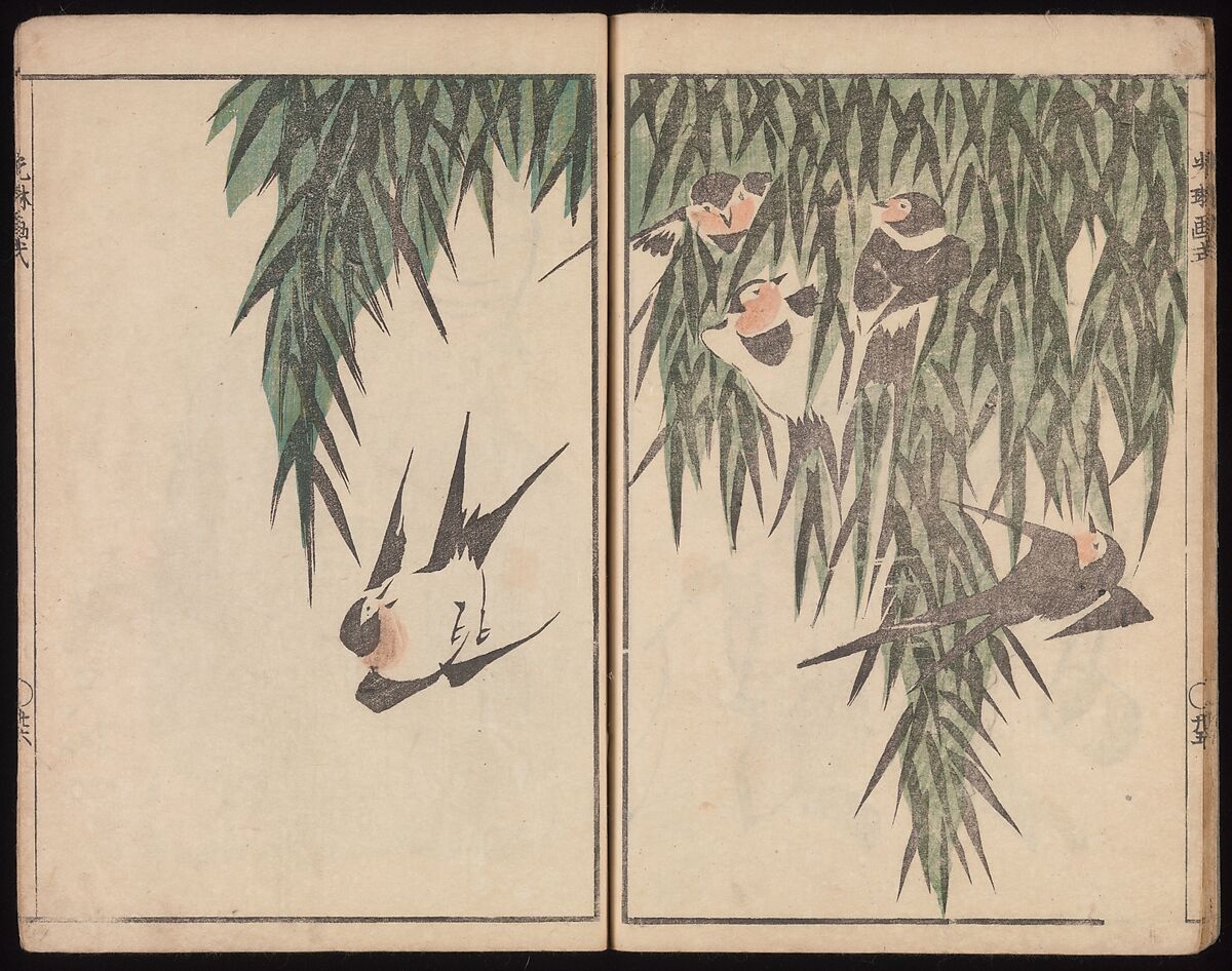 Kōrin's Painting Style (Kōrin gashiki), Aikawa Minwa (Japanese, active 1806–1821), Set of two Woodblock printed books; ink and color on paper, Japan