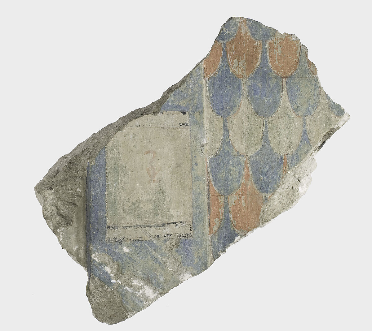 Relief fragment with feather pattern, Limestone, paint