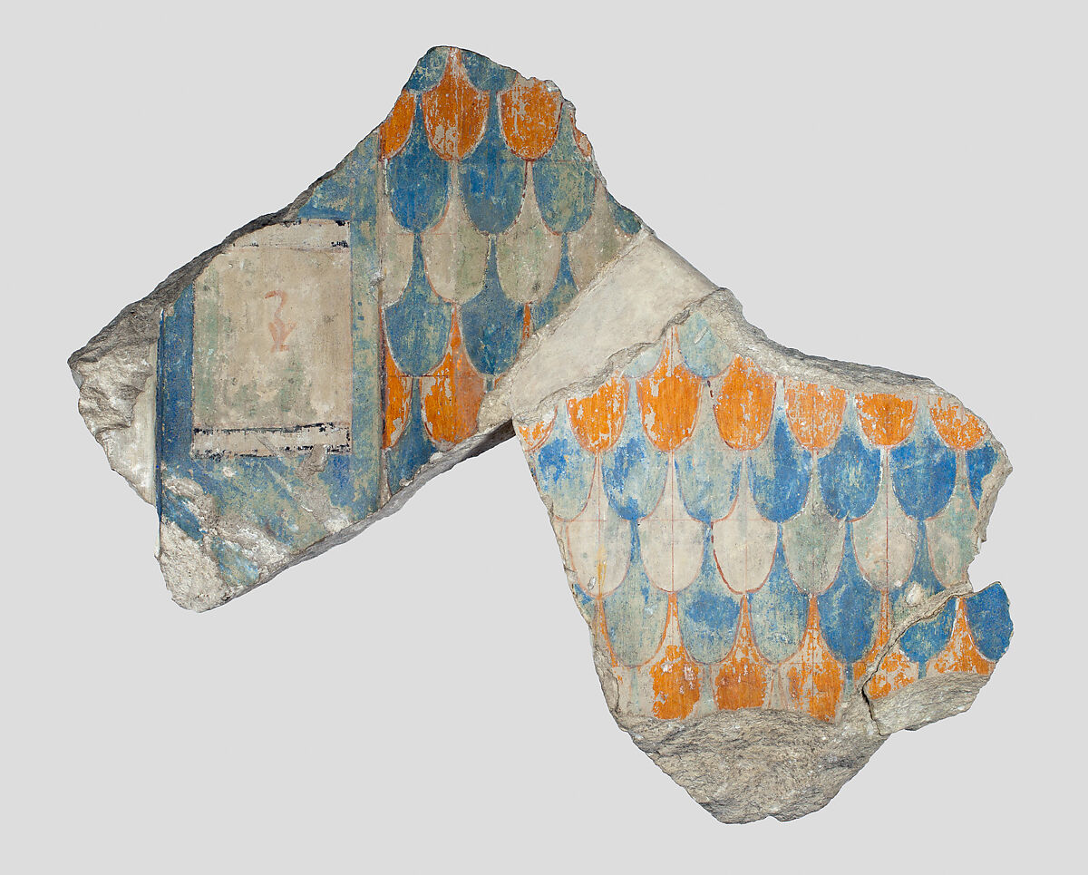Relief fragment with feather pattern, Limestone, paint 