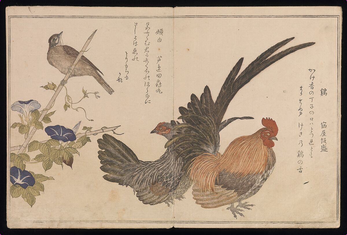 Myriad Birds:A Playful Poetry Contest (Momo chidori kyōka-awase), 2 vols., Kitagawa Utamaro (Japanese, ca. 1754–1806), Two volumes; woodblock printed books; ink and color on paper, Japan