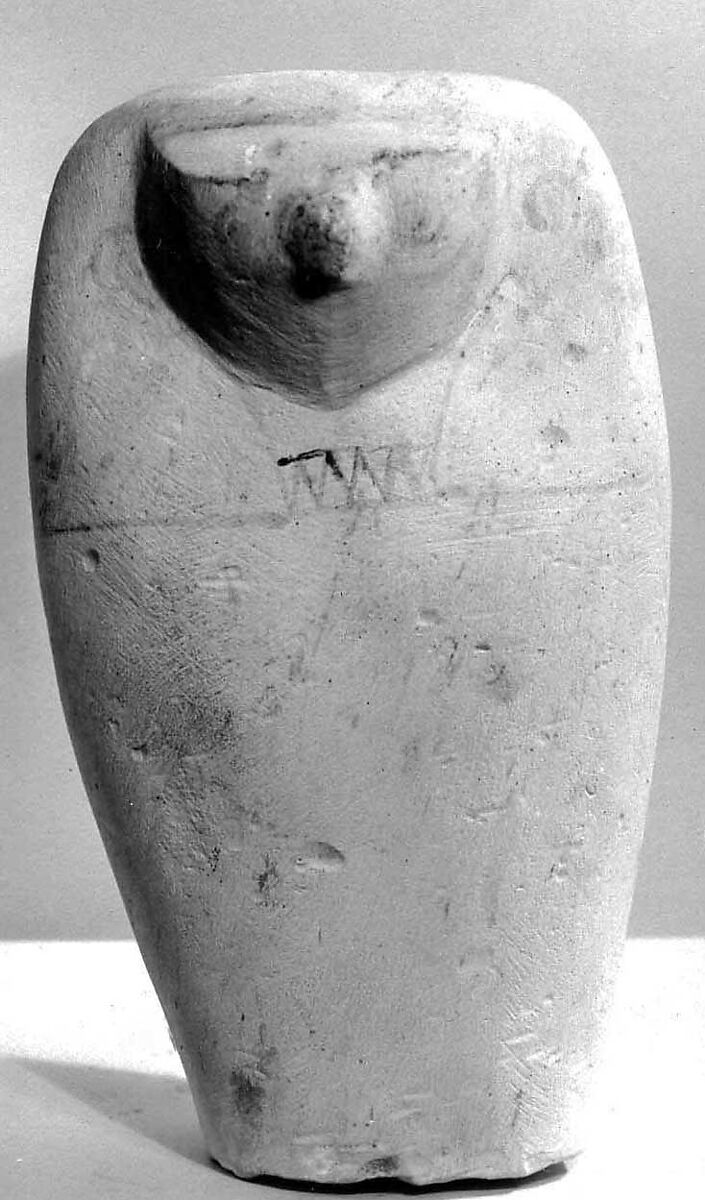 Dummy Canopic Jar with the Head of Qebehsenuef, Limestone, paint