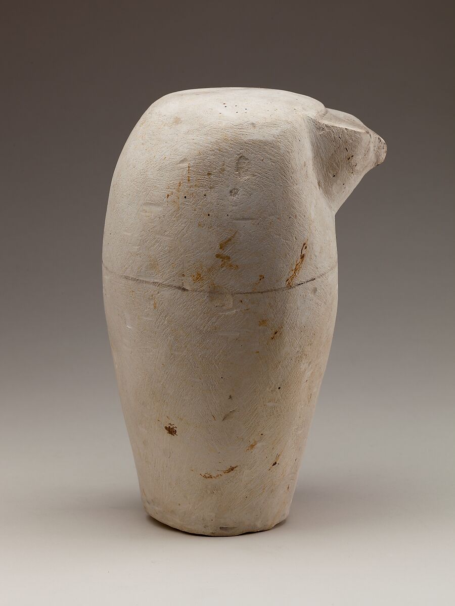Dummy Canopic Jar with the Head of Qebehsenuef, Limestone, paint