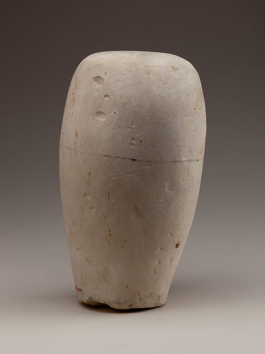 Dummy Canopic Jar with the Head of Qebehsenuef, Limestone, paint