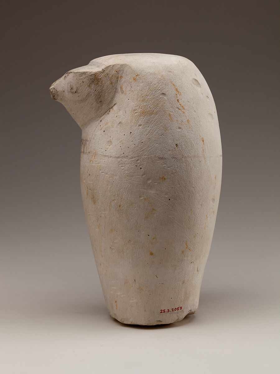 Dummy Canopic Jar with the Head of Qebehsenuef, Limestone, paint