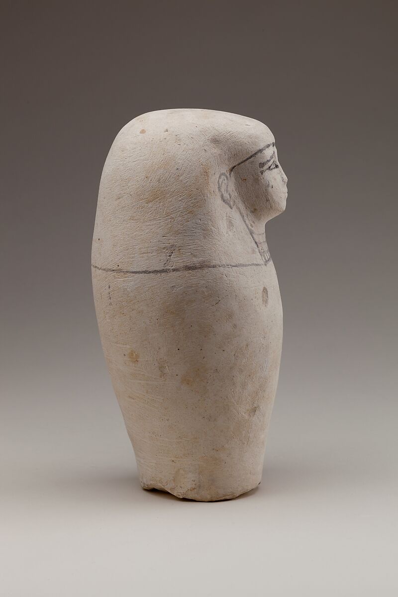 Dummy Canopic Jar with the Head of Imseti, Limestone, paint