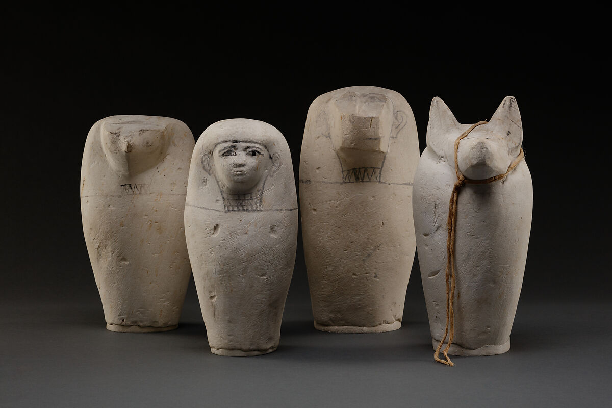 Dummy Canopic Jar with the Head of Imseti, Limestone, paint