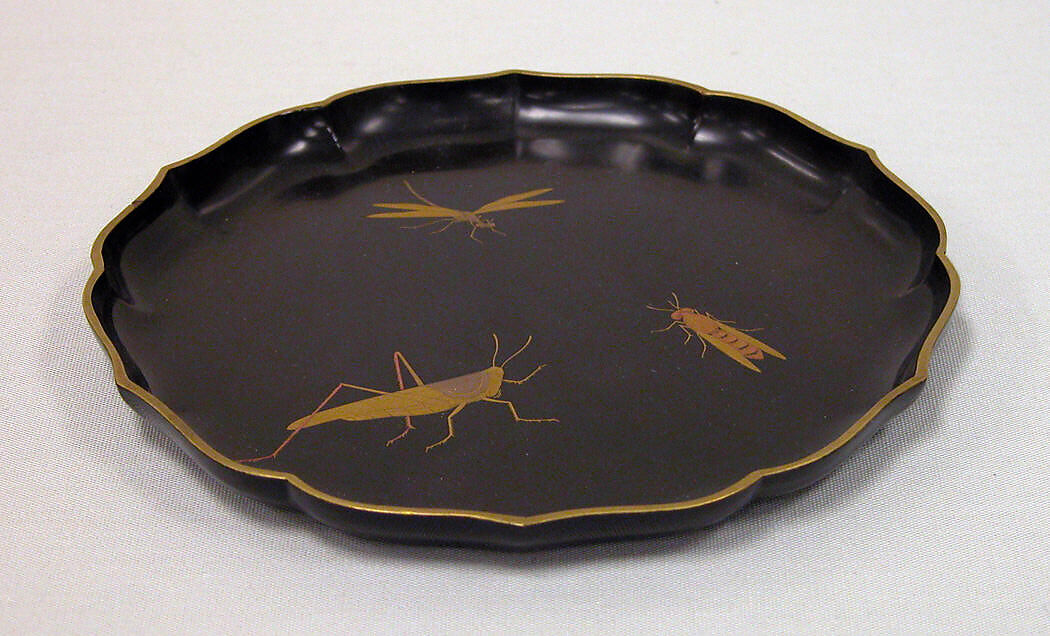 Tray, Lacquer with black ground, hiramakie design in gold and silver, Japan