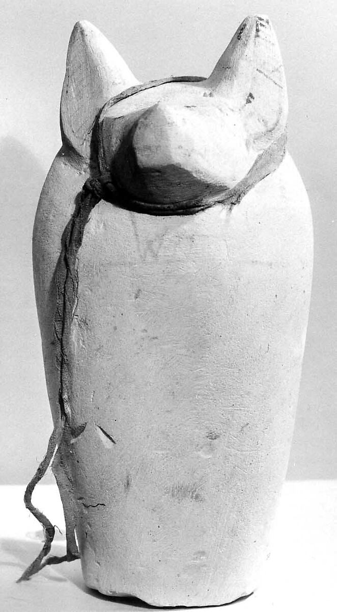 Dummy Canopic Jar with the Head of Duamutef, Limestone, paint, linen