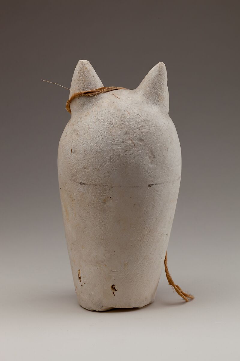 Dummy Canopic Jar with the Head of Duamutef, Limestone, paint, linen