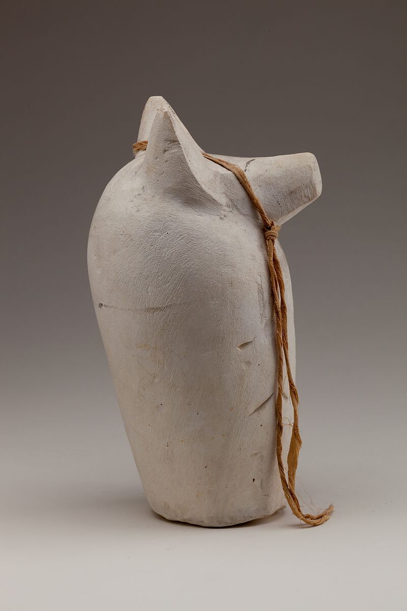 Dummy Canopic Jar with the Head of Duamutef, Limestone, paint, linen