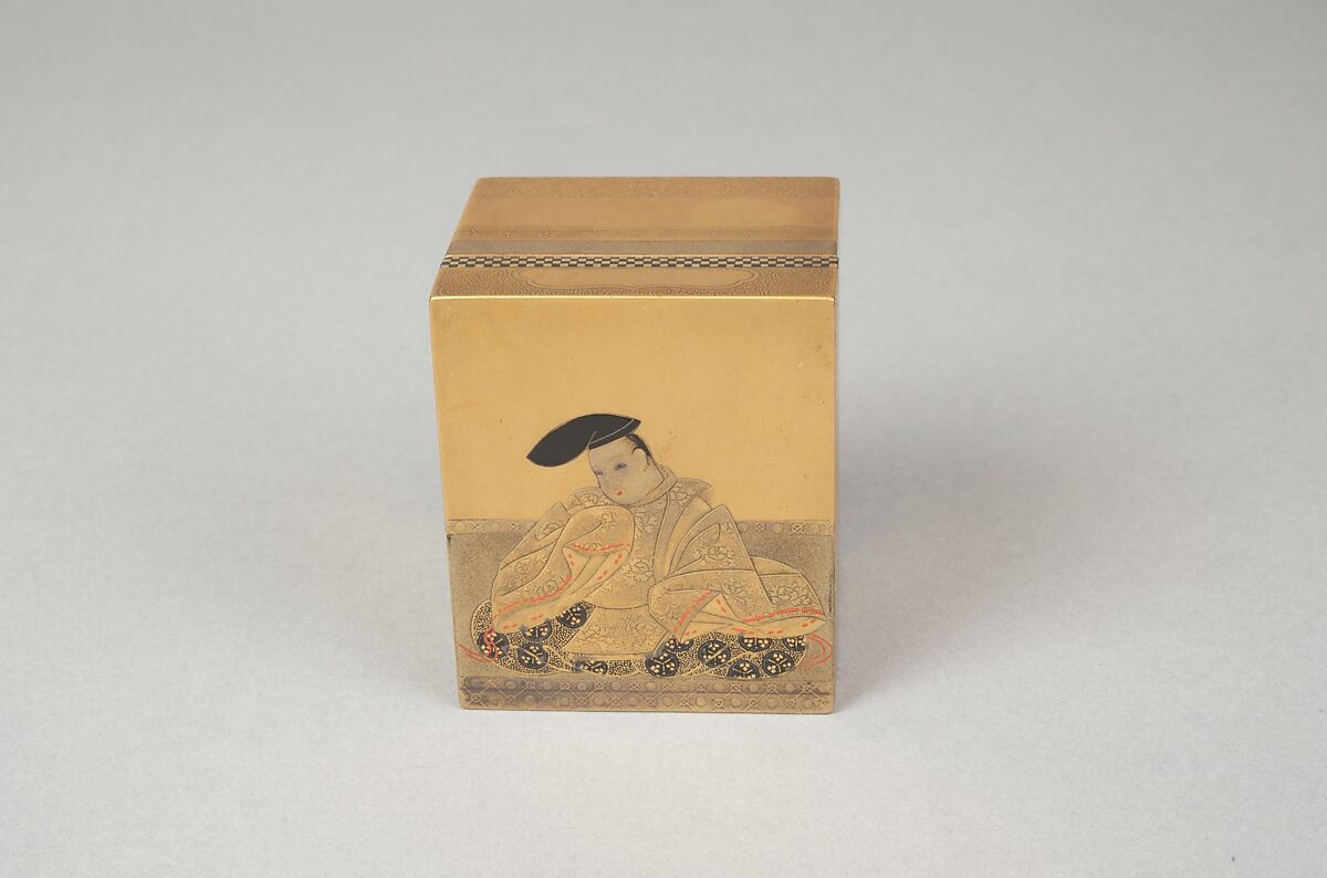 Incense Box Cover with Design of Backgammon Board, Gold and lacquer on wood, Japan