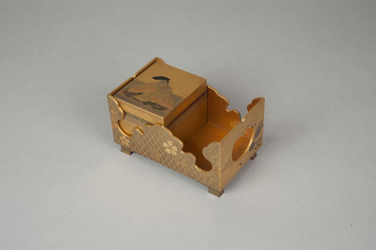 Incense Box Cover with Design of Backgammon Board, Gold and lacquer on wood, Japan