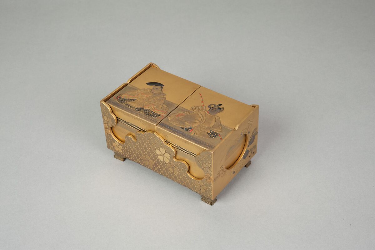 Incense Box Cover with Design of Backgammon Board, Gold and lacquer on wood, Japan
