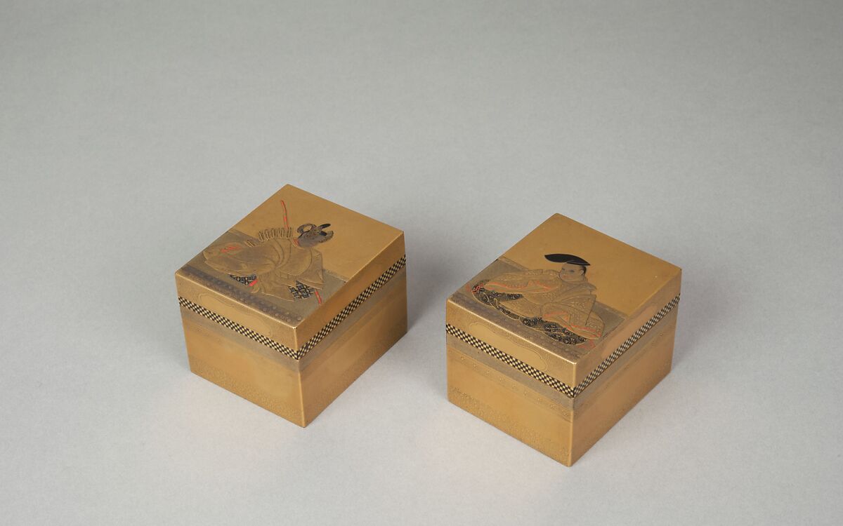 Incense Box Cover with Design of Backgammon Board, Gold and lacquer on wood, Japan