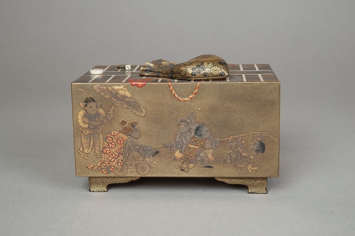Incense Box Cover with Design of Backgammon Board, Gold and lacquer on wood, Japan