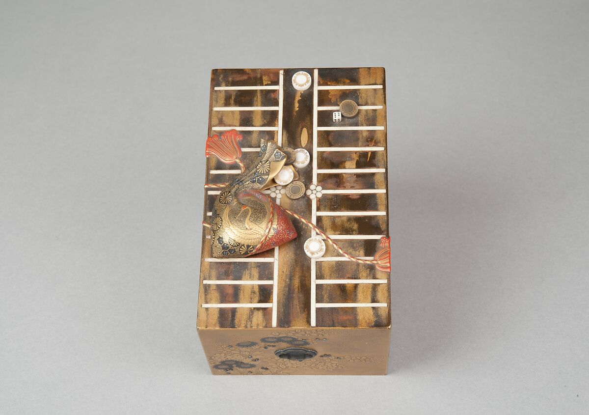 Incense Box Cover with Design of Backgammon Board, Gold and lacquer on wood, Japan