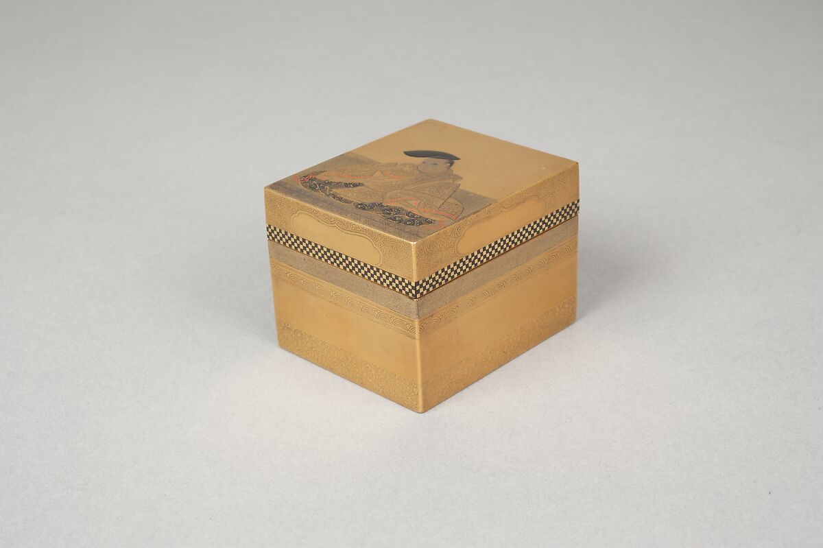 Incense Box Cover with Design of Backgammon Board, Gold and lacquer on wood, Japan