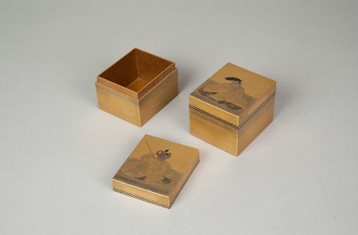 Incense Box Cover with Design of Backgammon Board, Gold and lacquer on wood, Japan