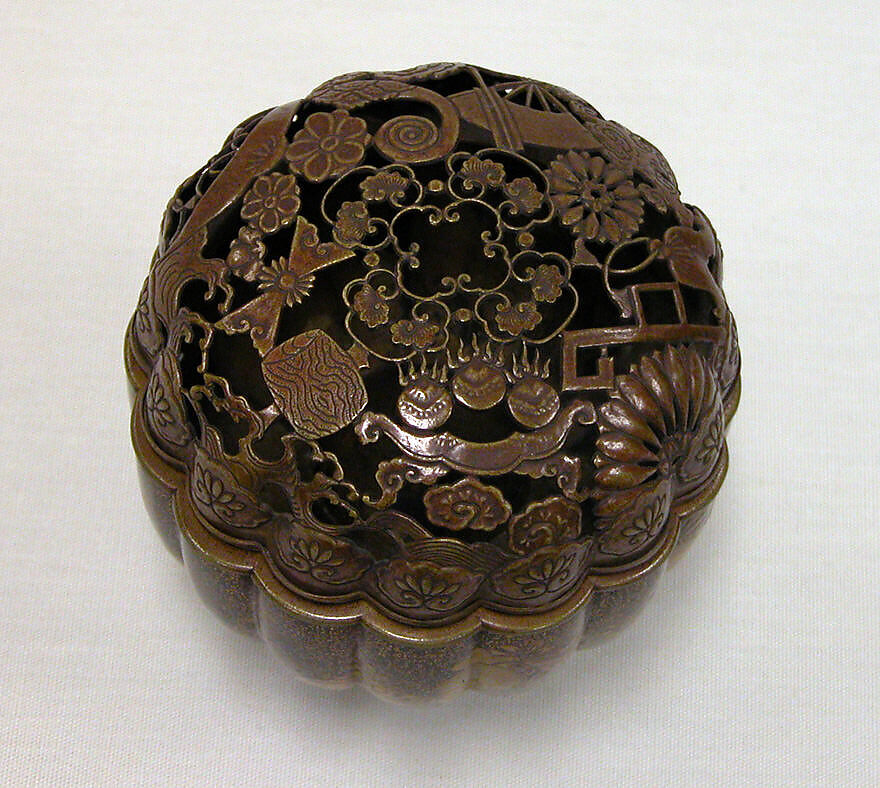 Incense Burner, Lacquer decorated with gold; inside copper gilt, Japan