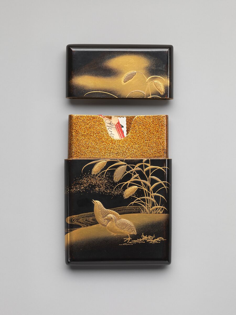 Case with Quail and Millet, Black lacquer ground with gold and silver hiramaki-e, Japan