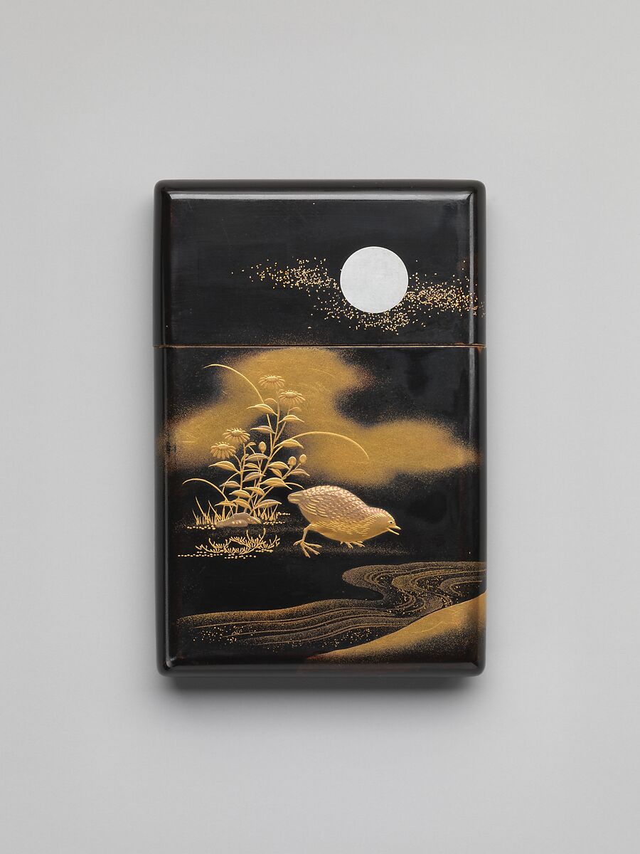 Case with Quail and Millet, Black lacquer ground with gold and silver hiramaki-e, Japan
